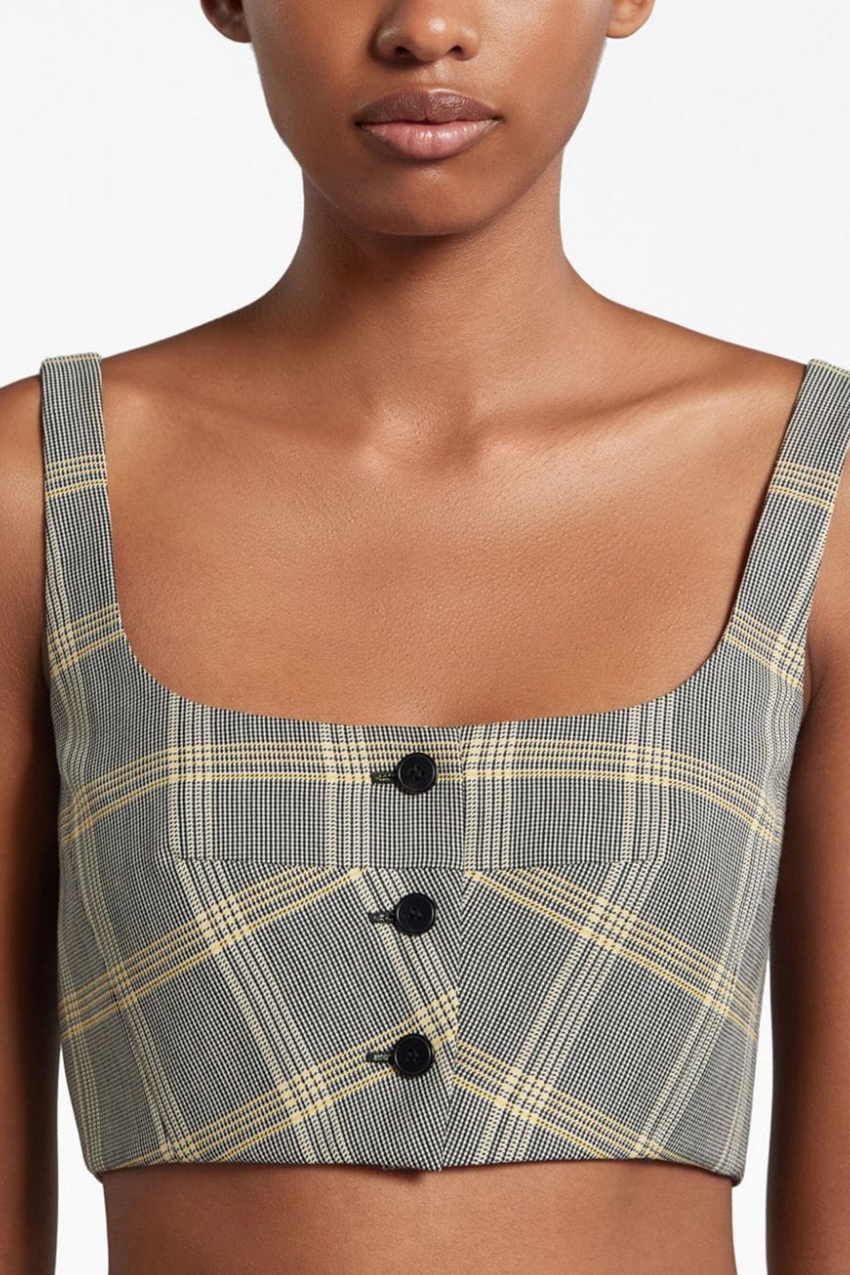 check print wool blend cropped top