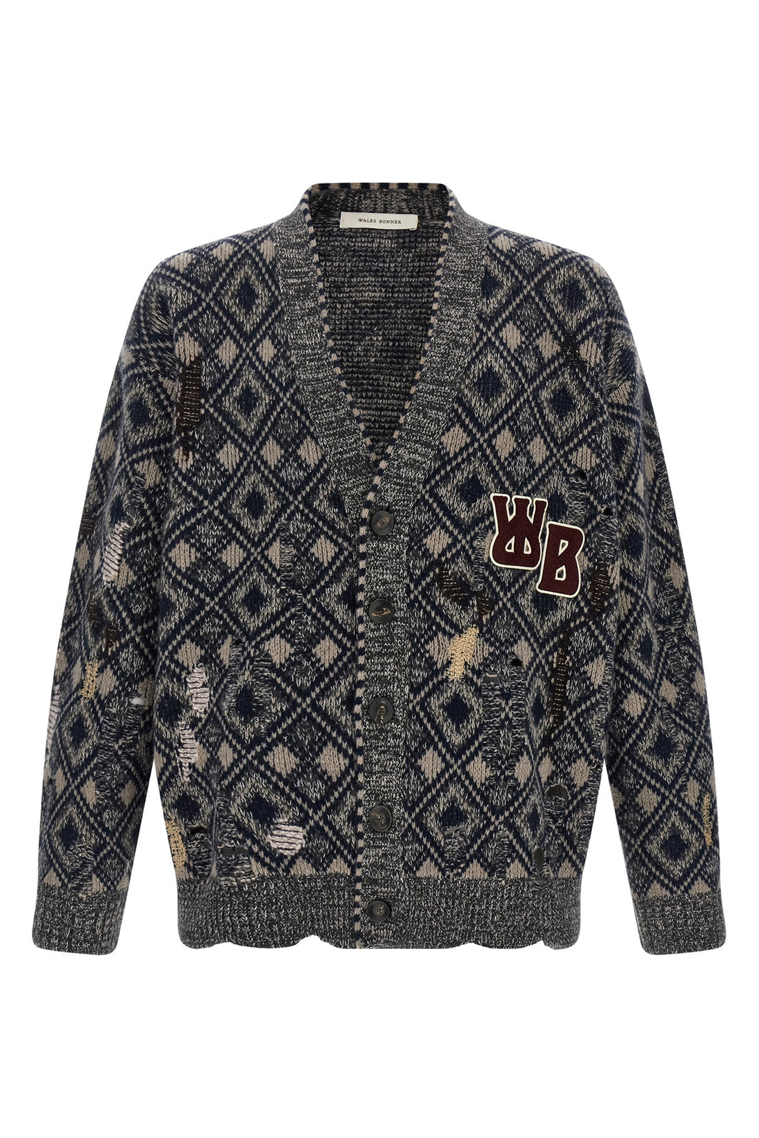 WALES BONNER XL sibling hand-mended merino wool merino wool cardigan