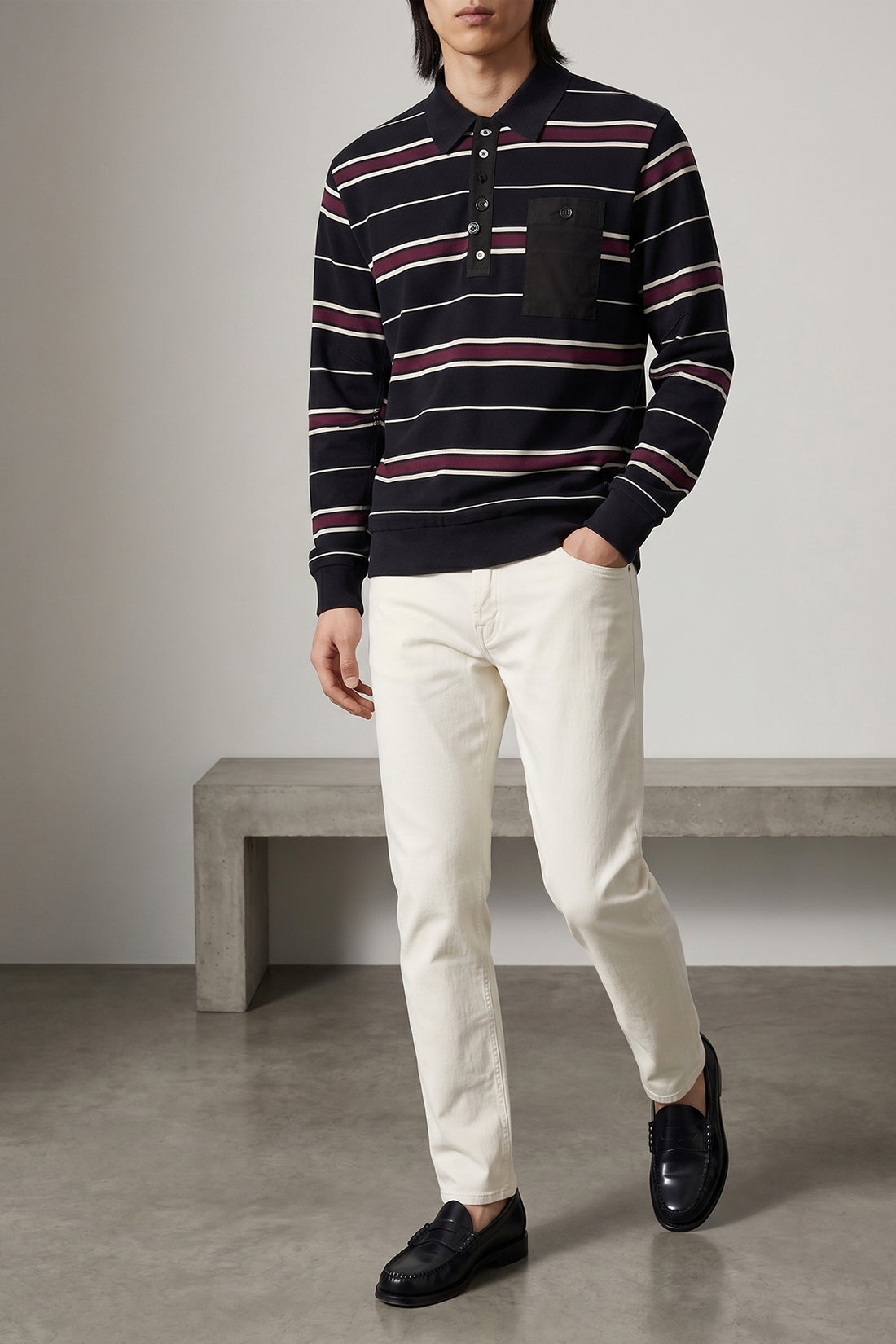 UNDERCOVER 4 striped piqué cotton polo shirt