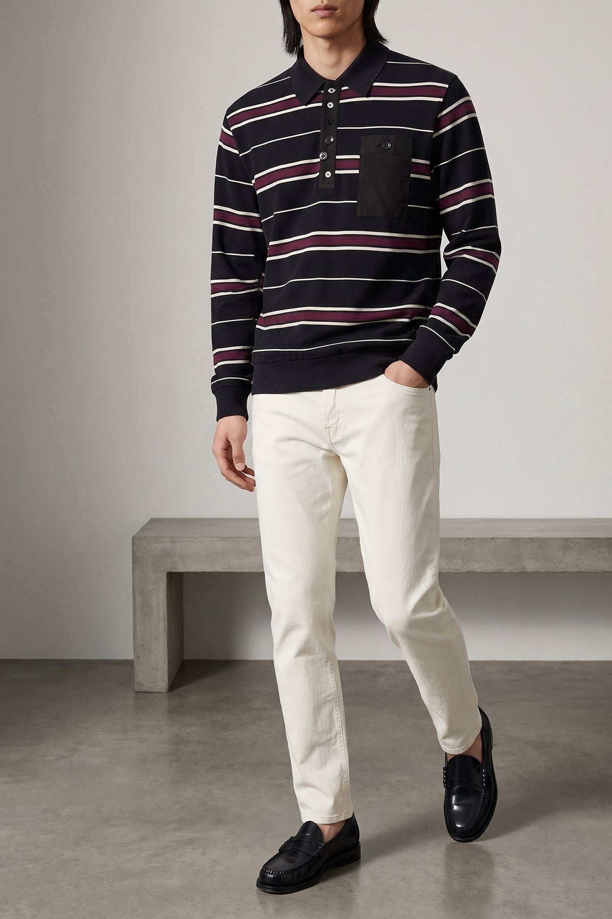 striped piqué cotton polo shirt