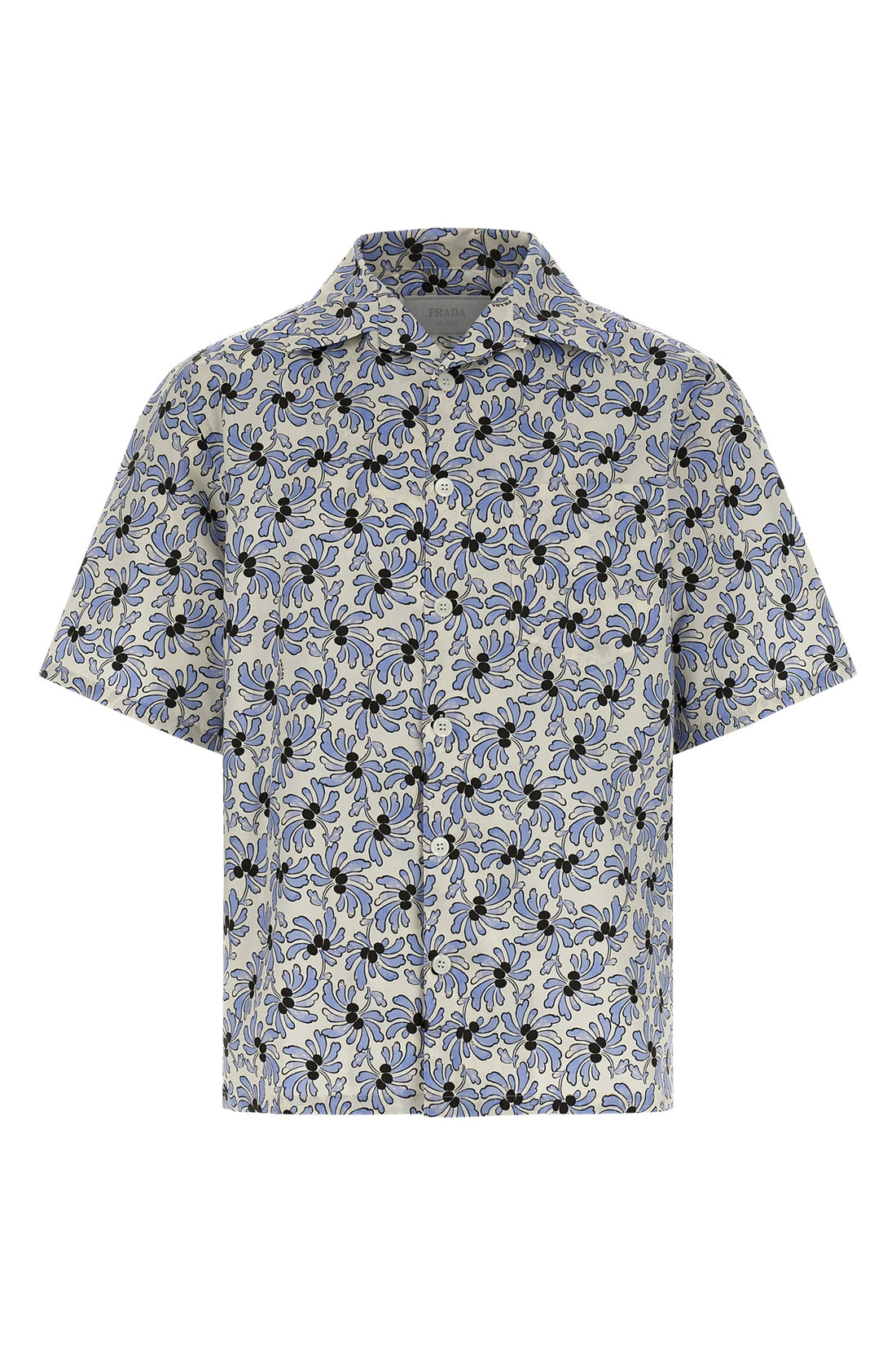PRADA M all-over fresia print cotton and silk blend pongé shirt
