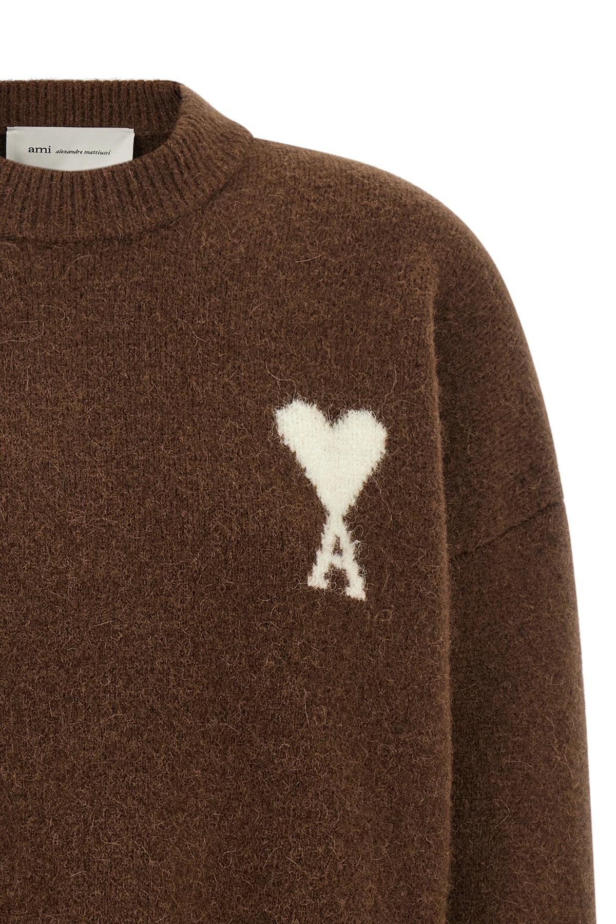 the ami paris crew neck sweater in alpaca and wool blend defines a contemporary