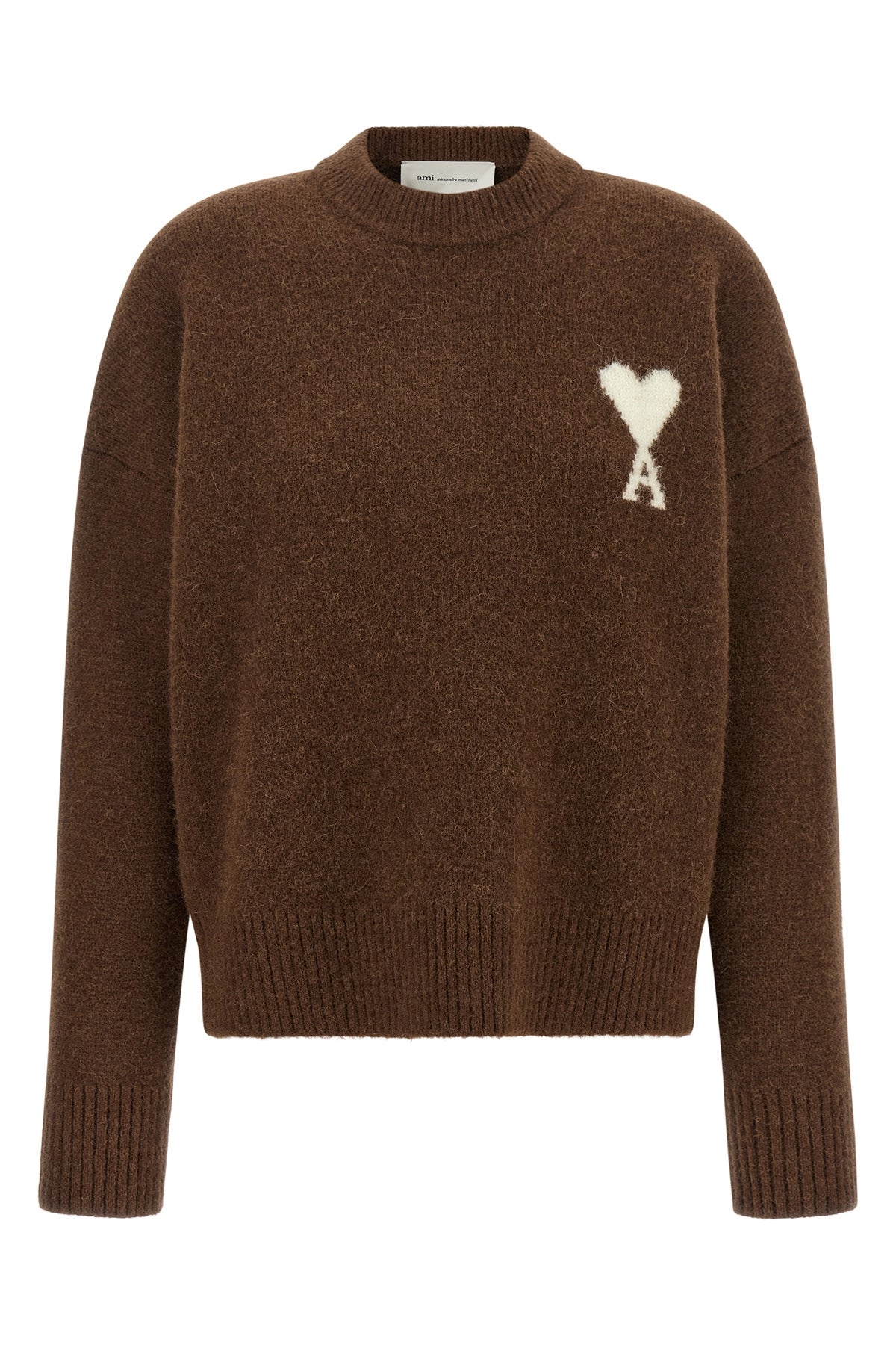 the ami paris crew neck sweater in alpaca and wool blend defines a contemporary