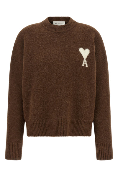 the ami paris crew neck sweater in alpaca and wool blend defines a contemporary