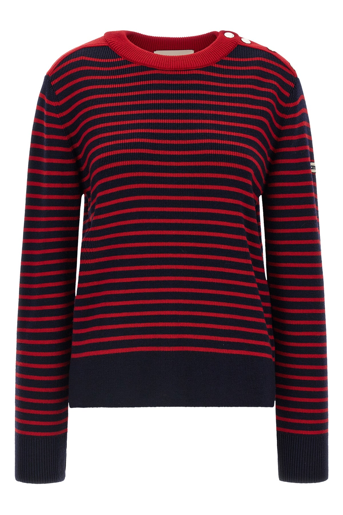 the ami paris crewneck sweater reinterprets the marinière aesthetic through ri