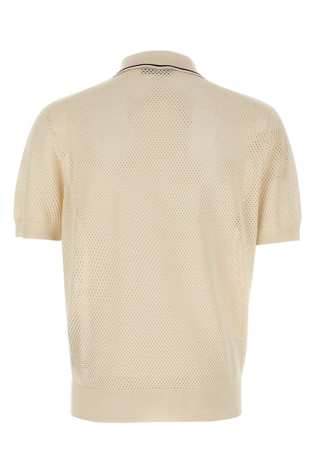 polo shirt in perforated silk and cotton blend knit