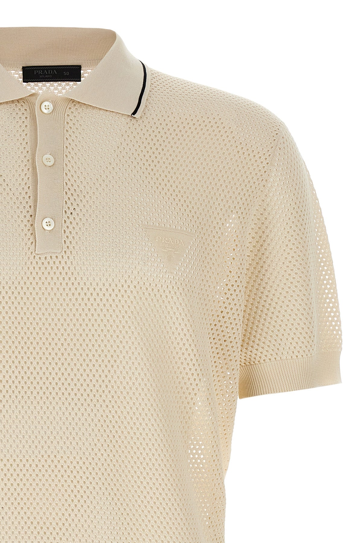 polo shirt in perforated silk and cotton blend knit