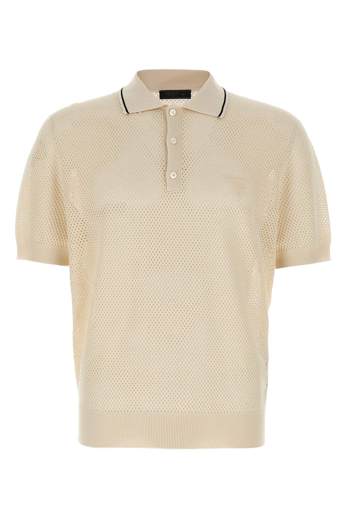 polo shirt in perforated silk and cotton blend knit