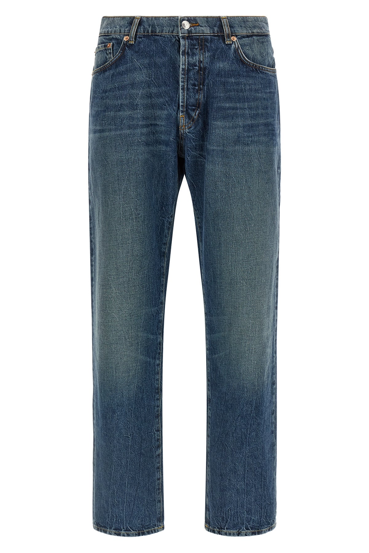 bowl stone-washed 13 1/4 oz non-stretch cotton denim jeans