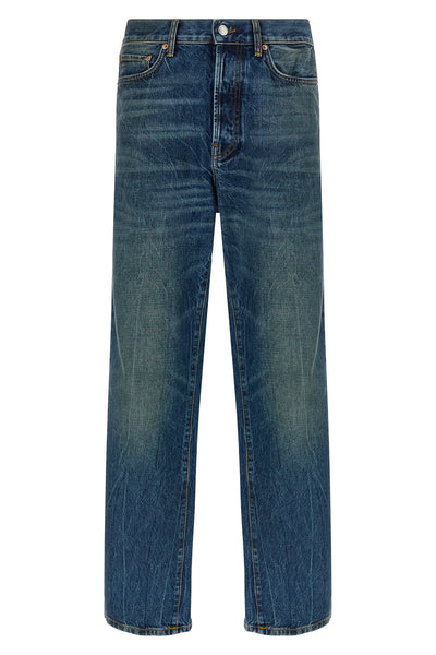 curtis used-effect stone washed cotton denim jeans