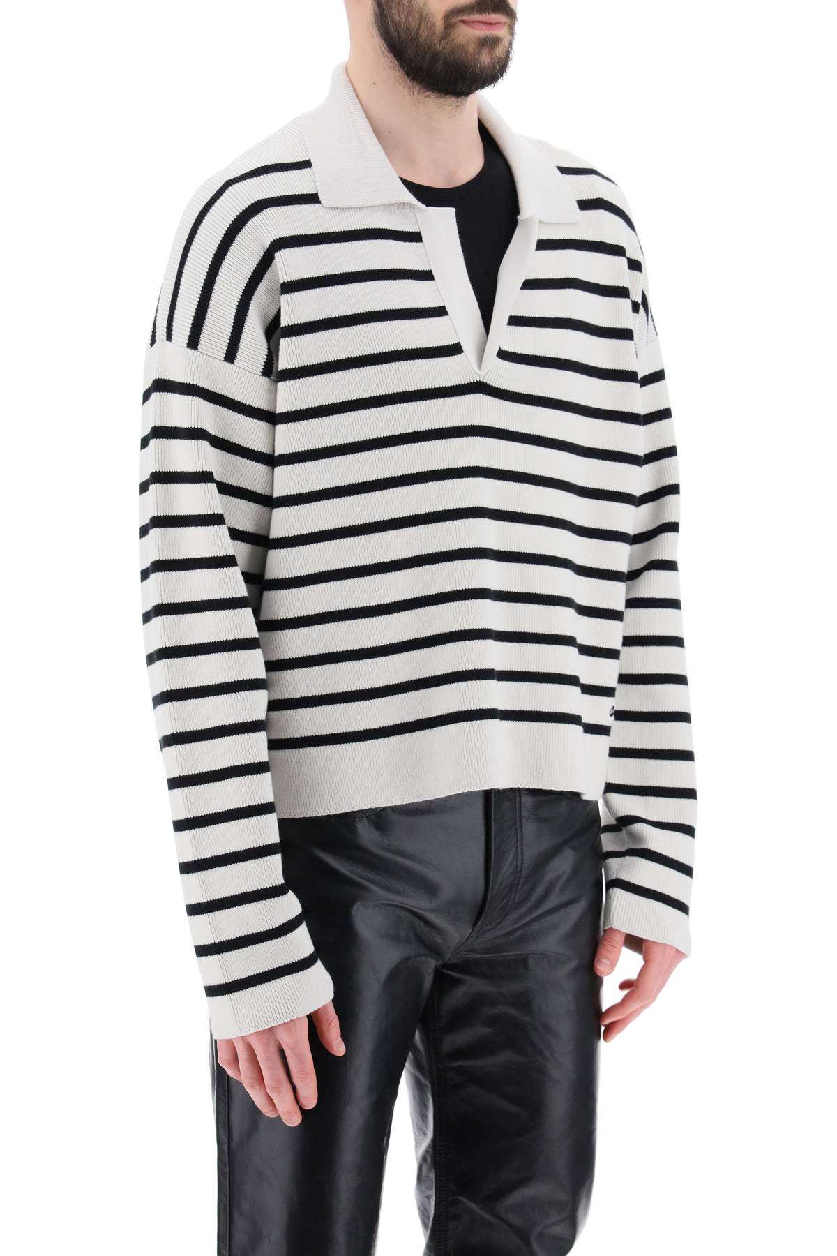 striped v-neck magic pullover sweater.