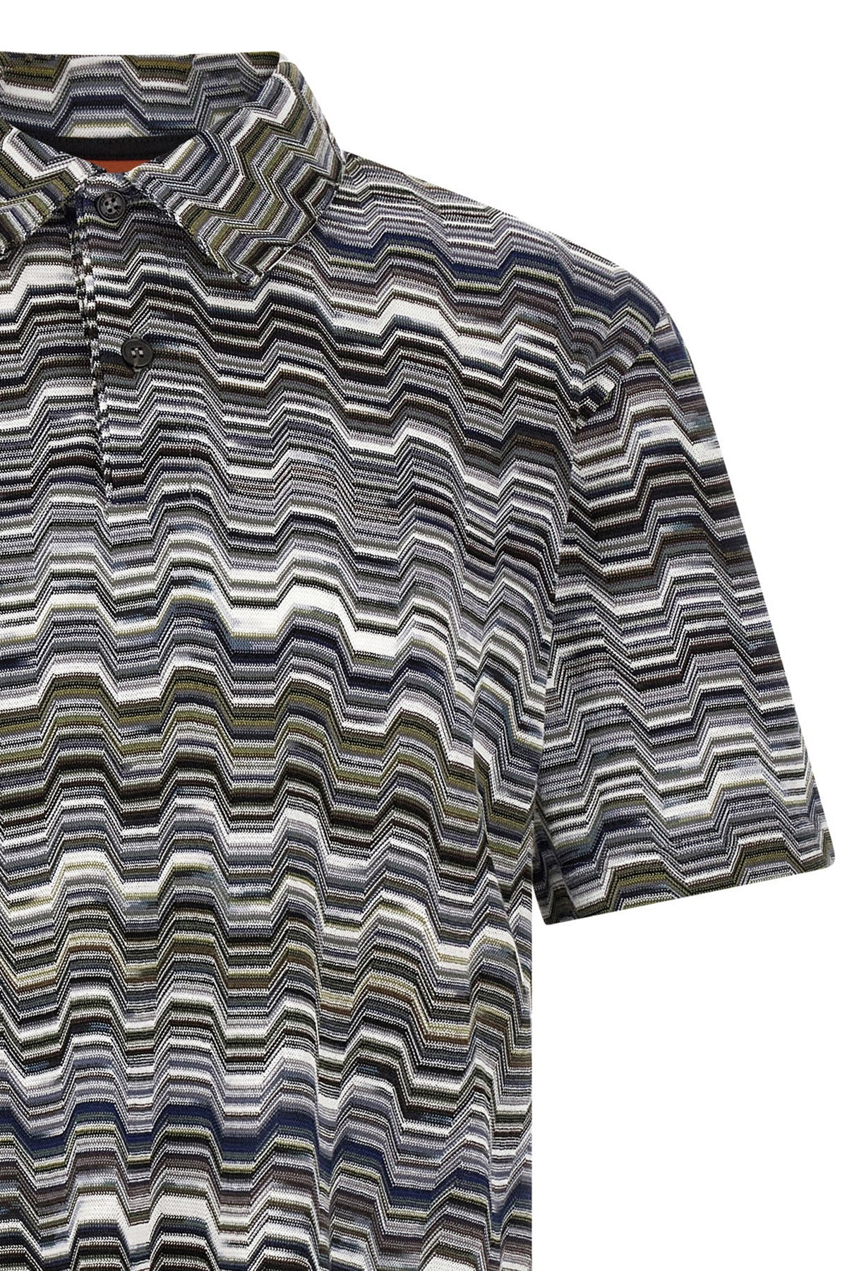 cotton polo shirt knitted zig zag irregular jacquard