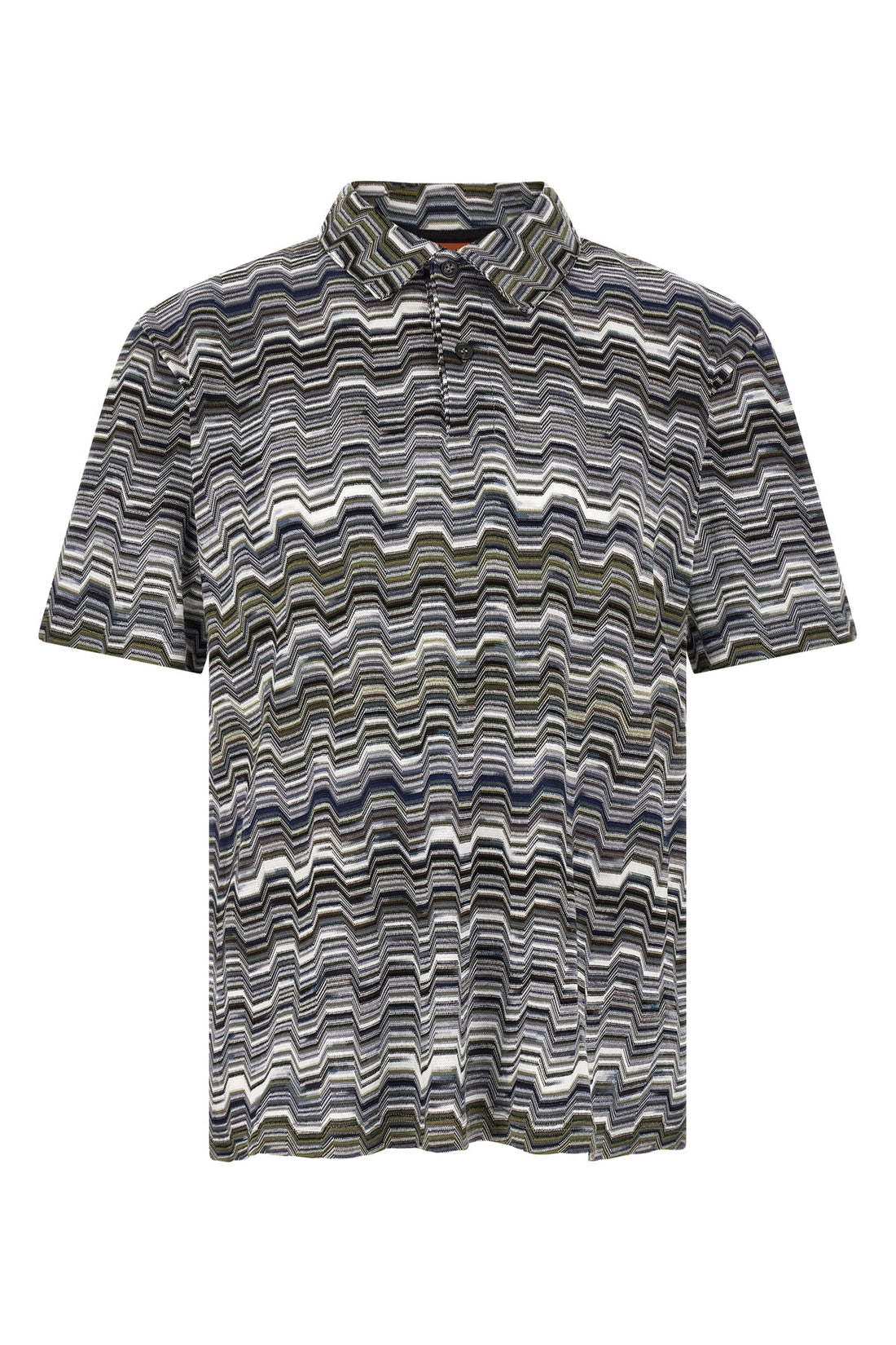 MISSONI L cotton polo shirt knitted zig zag irregular jacquard