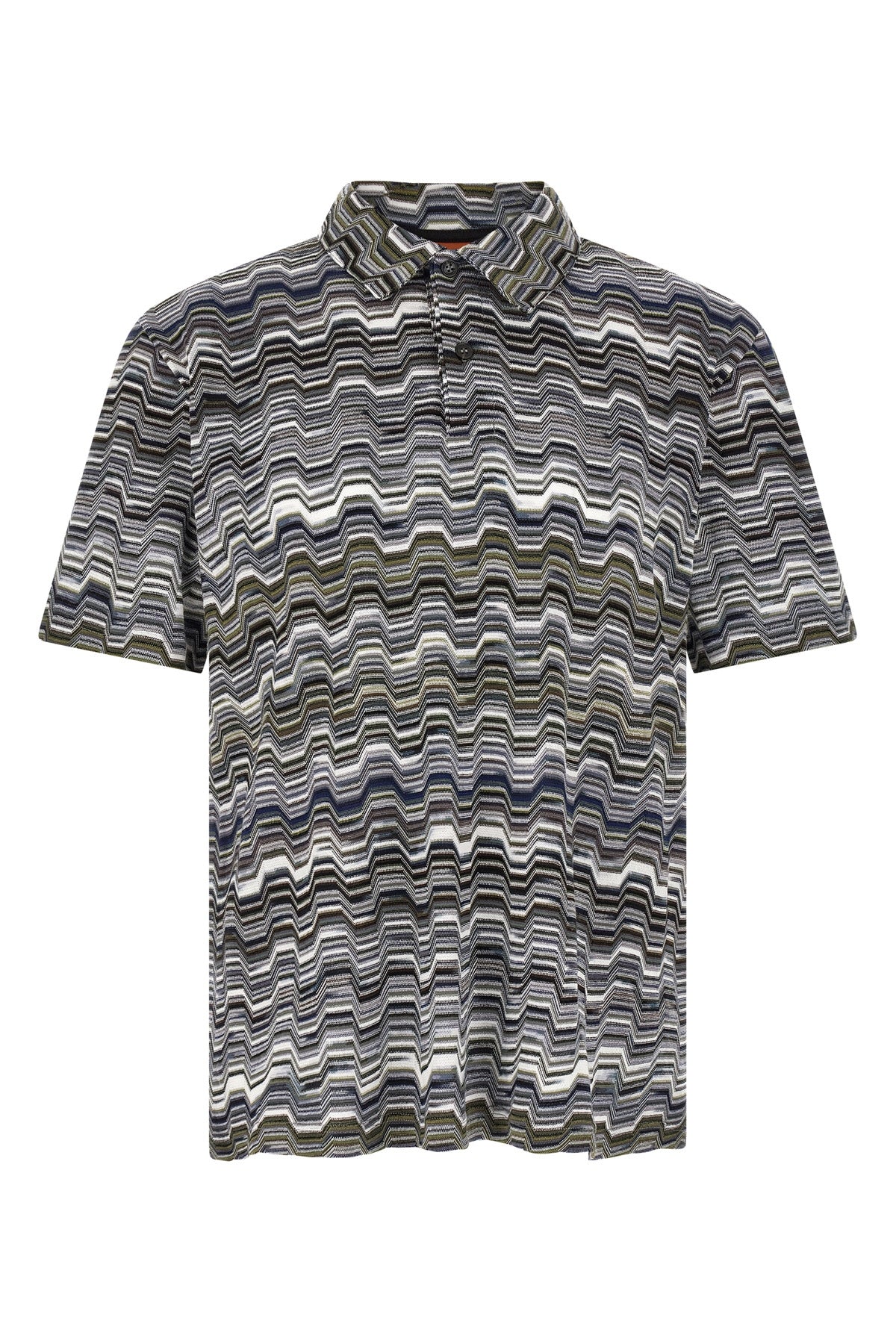 cotton polo shirt knitted zig zag irregular jacquard