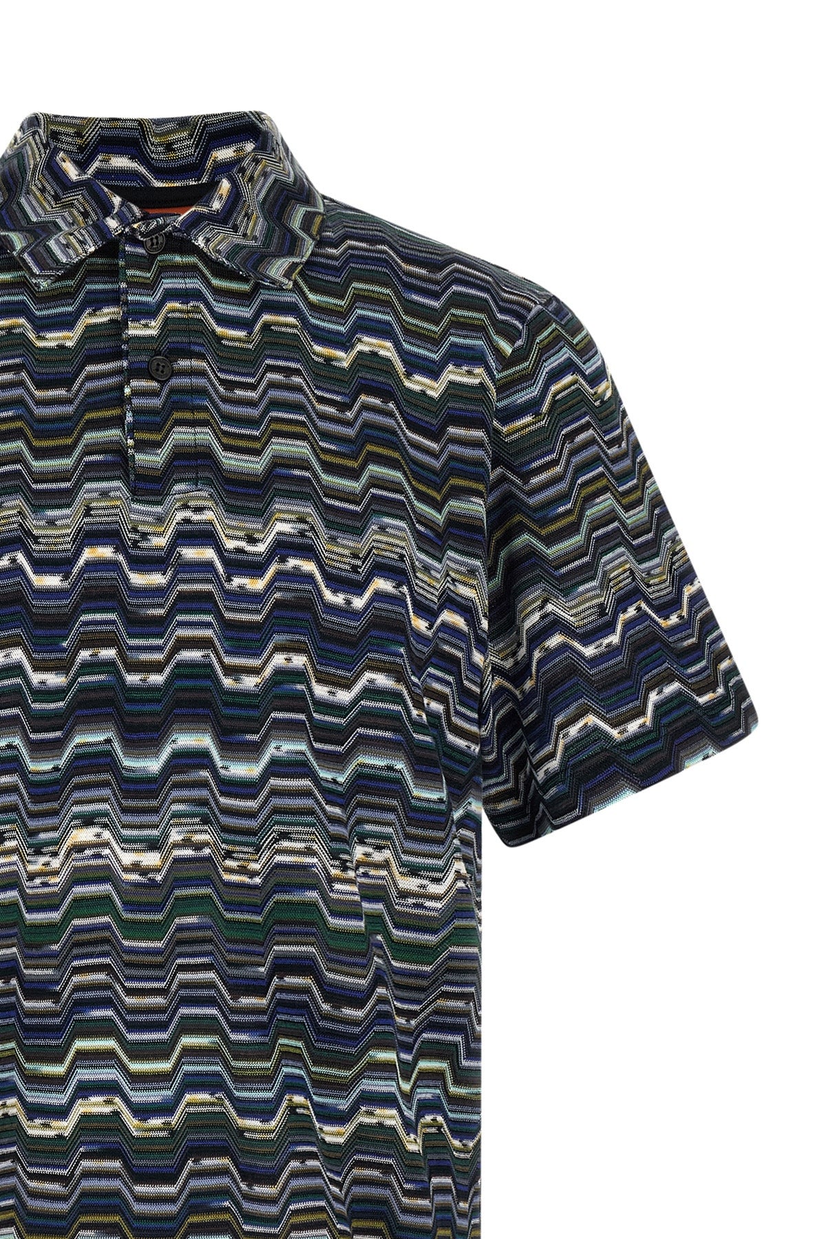 cotton polo shirt knitted zig zag irregular jacquard
