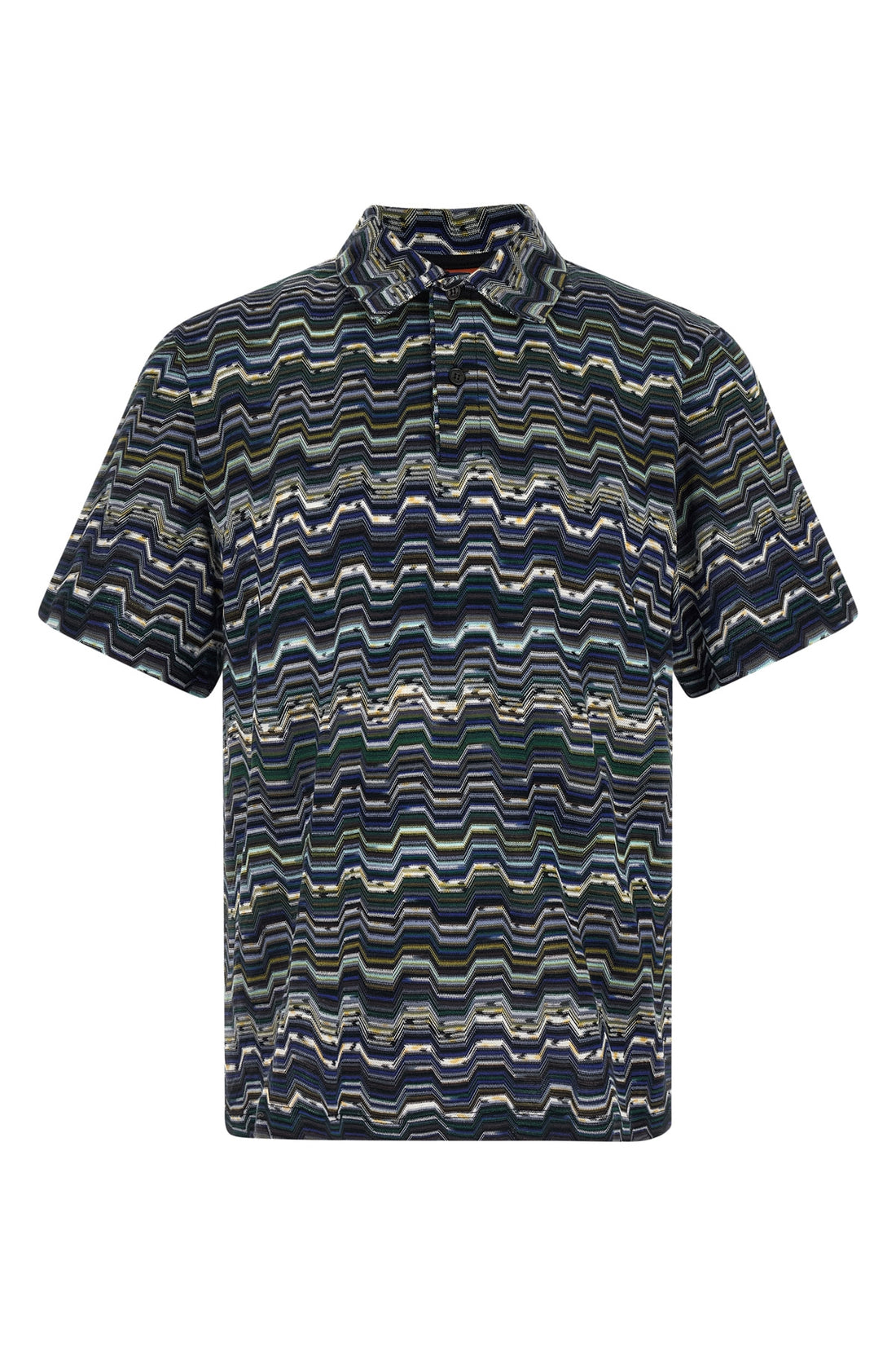 MISSONI L cotton polo shirt knitted zig zag irregular jacquard