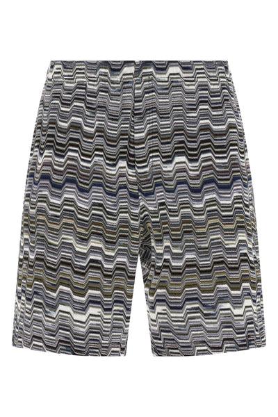 jacquard irregular zigzag knitted cotton bermuda shorts