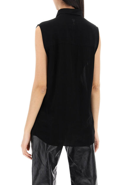 textured voile sleeveless shirt