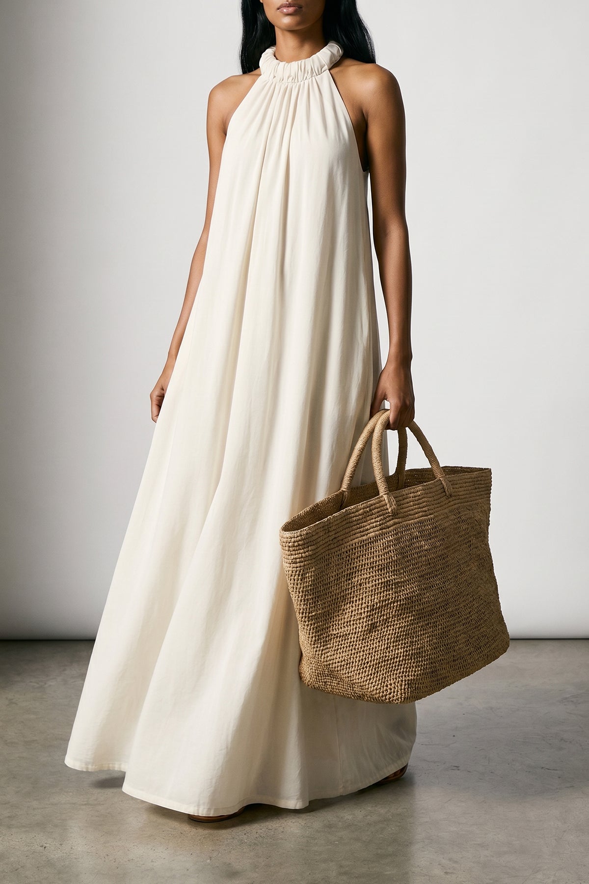 vanilla natural raffia shopping bag