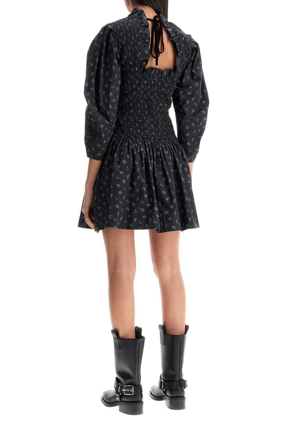 printed cotton smock mini dress