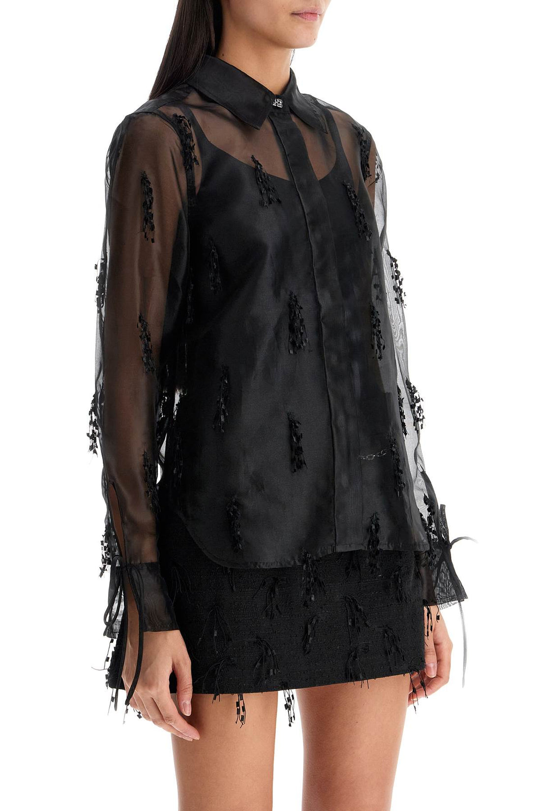 fringed organza shirt