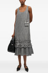 crinkled check long sleeveless dress in crinkled vichy fabric