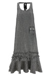 crinkled check long sleeveless dress in crinkled vichy fabric