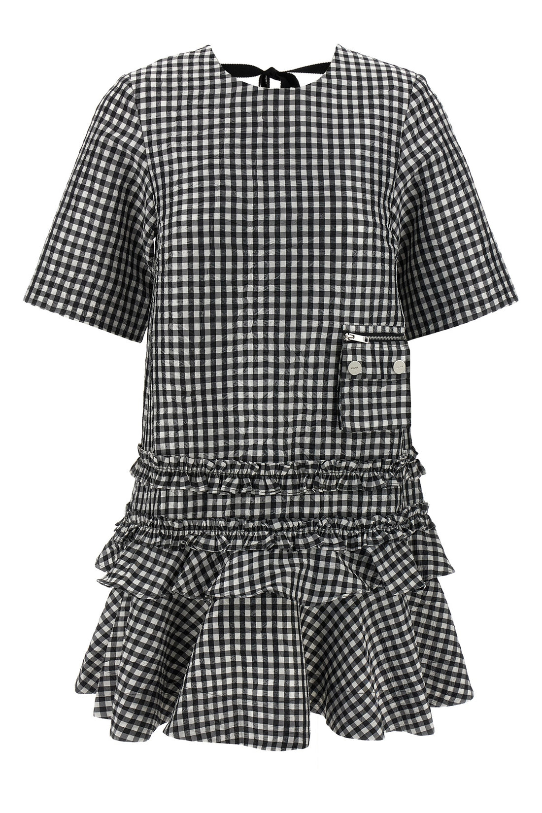 GANNI 34 crinkled check mini dress in crinkled vichy fabric
