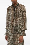 leopard print chiffon tie string shirt in light viscose semi-transparent leopa