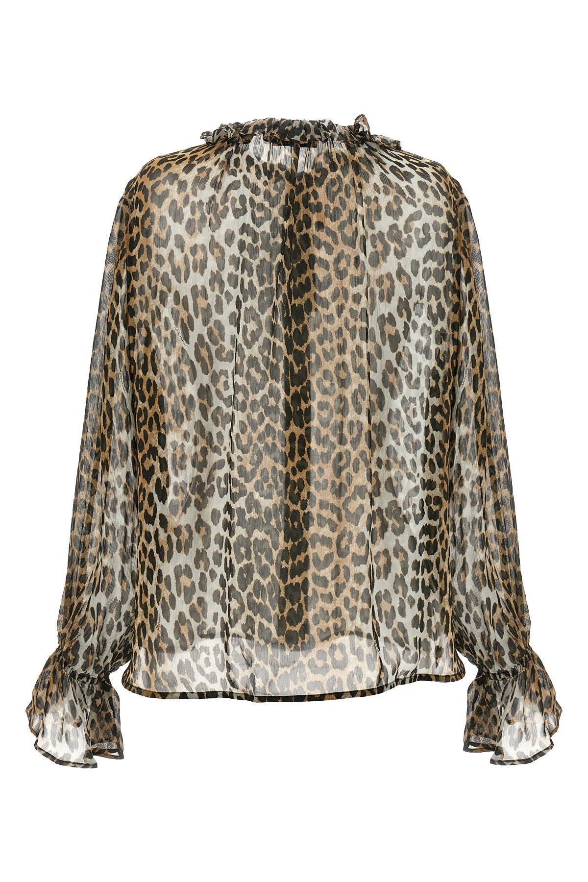 leopard print chiffon tie string shirt in light viscose semi-transparent leopa