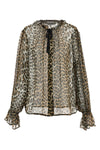 leopard print chiffon tie string shirt in light viscose semi-transparent leopa