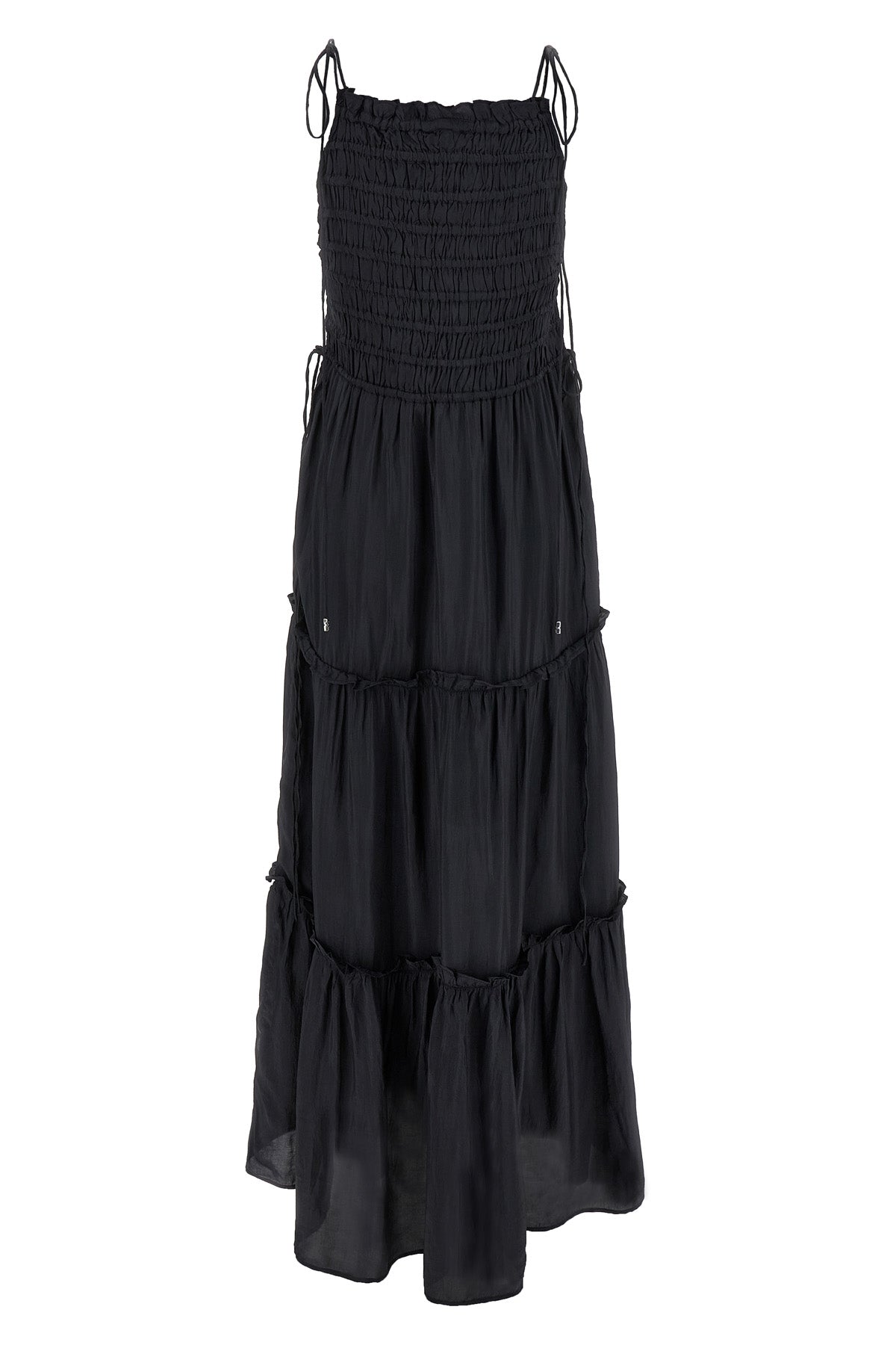 long viscose dress black smock tie