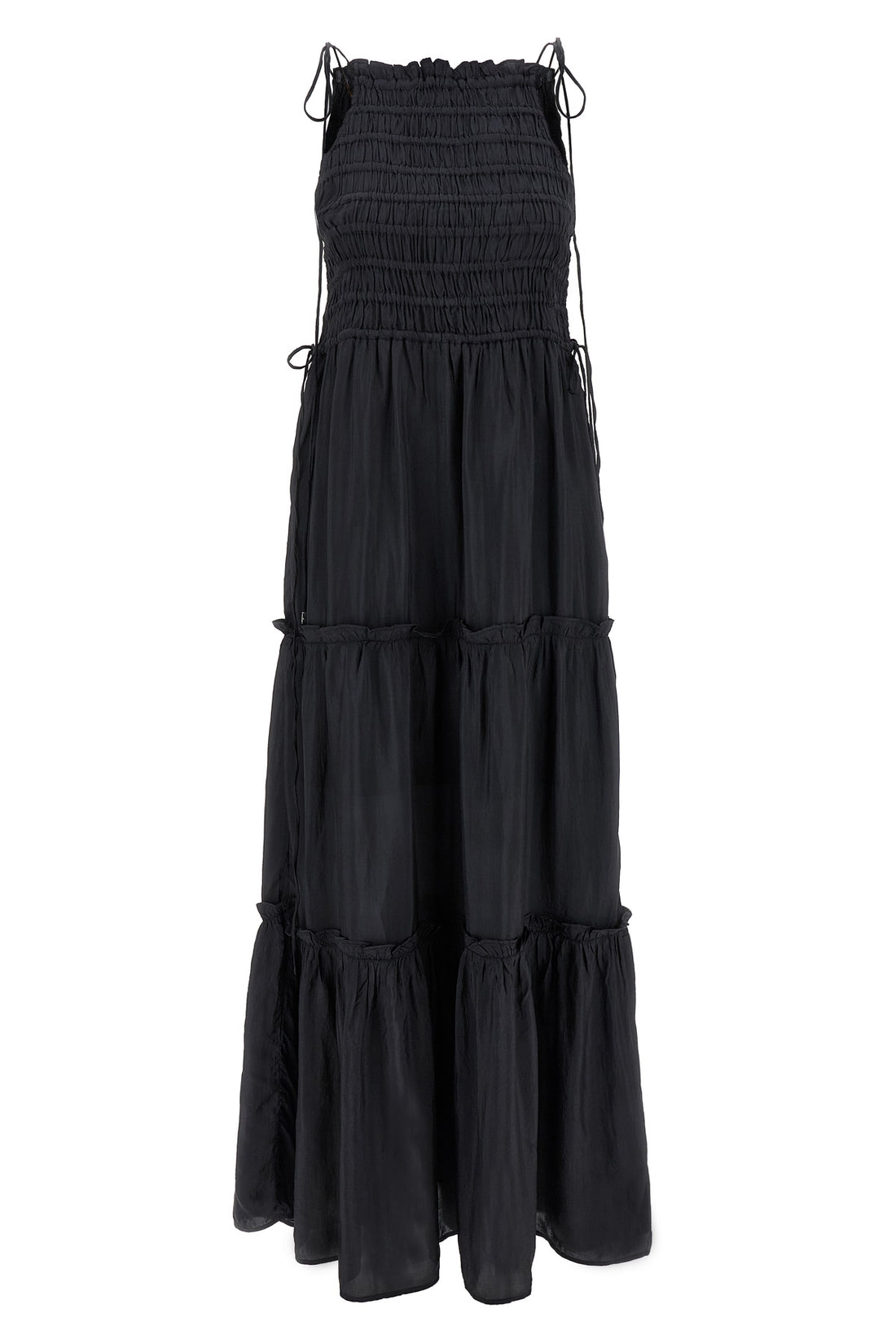 GANNI 34 long viscose dress black smock tie