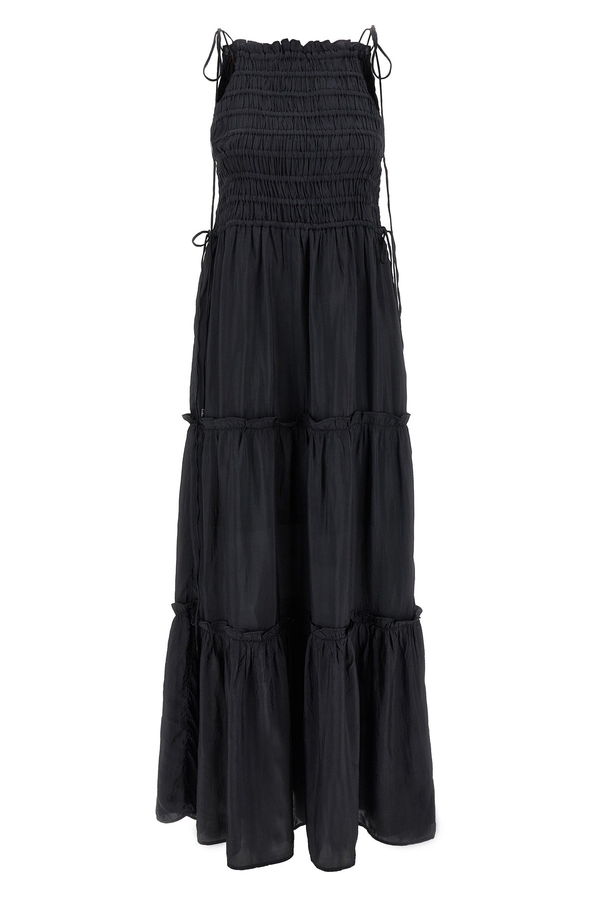 long viscose dress black smock tie