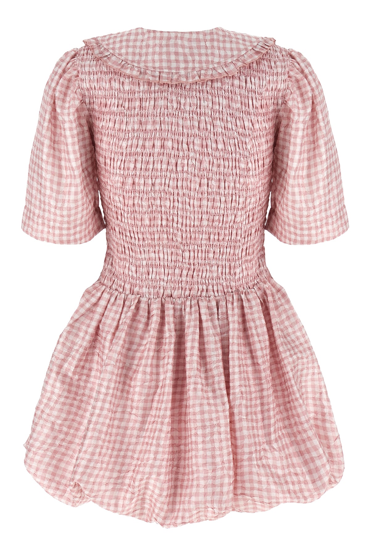 mini pink check dress in all-over textured check print synthetic fabric