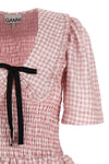 mini pink check dress in all-over textured check print synthetic fabric