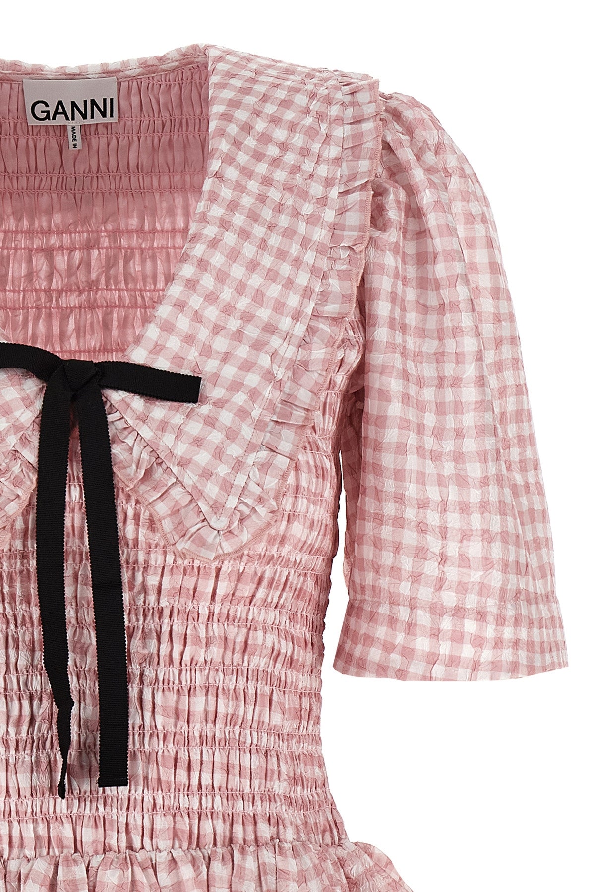 mini pink check dress in all-over textured check print synthetic fabric