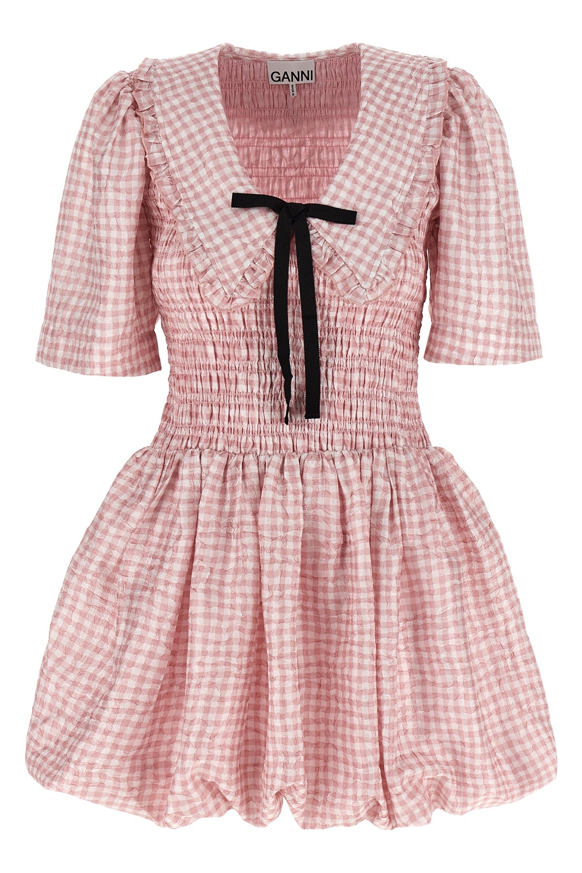 mini pink check dress in all-over textured check print synthetic fabric