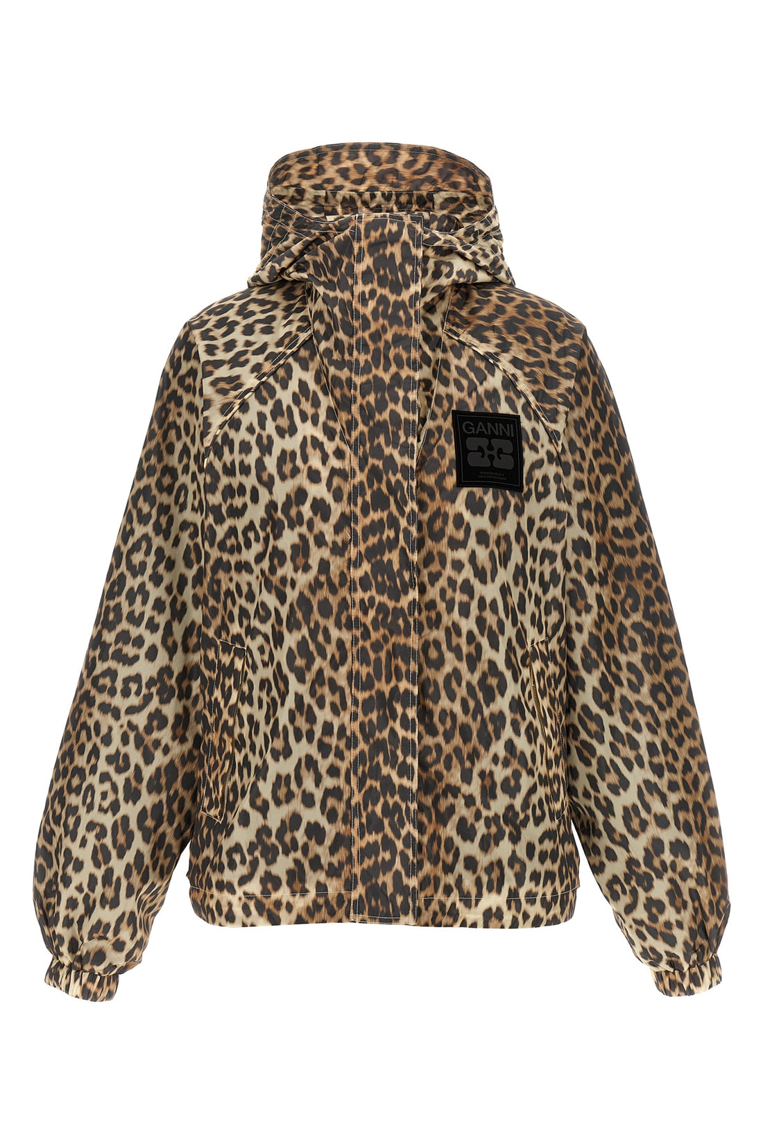GANNI L-XL leopard print nylon animal print nylon windbreaker jacket