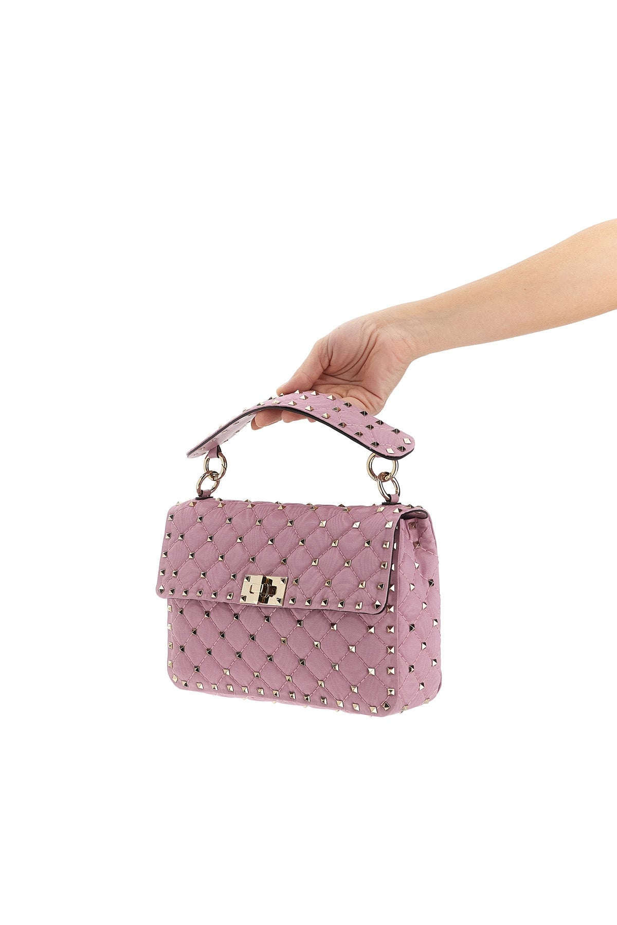 rockstud spike shoulder bag in quilted moiré fabric