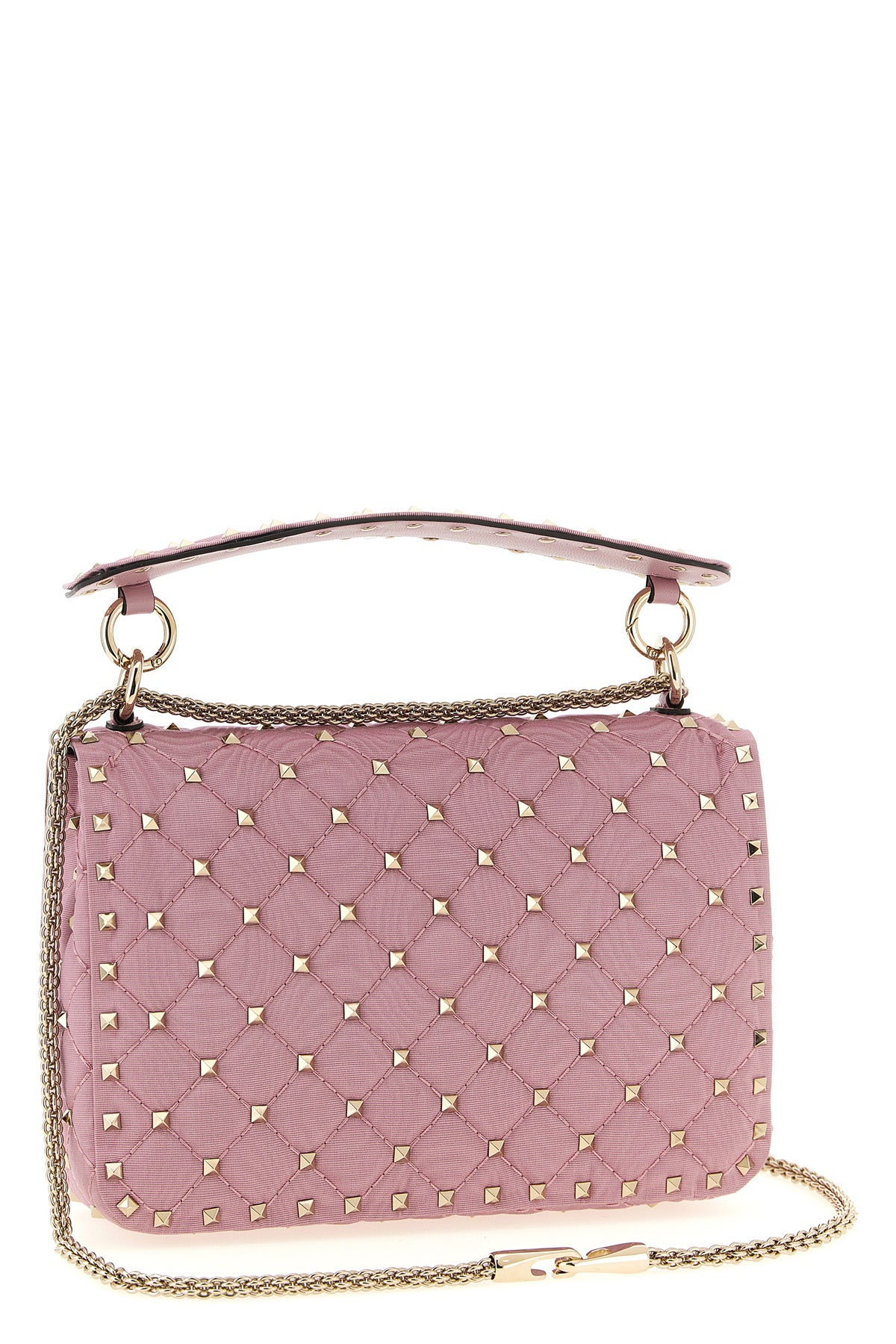 rockstud spike shoulder bag in quilted moiré fabric