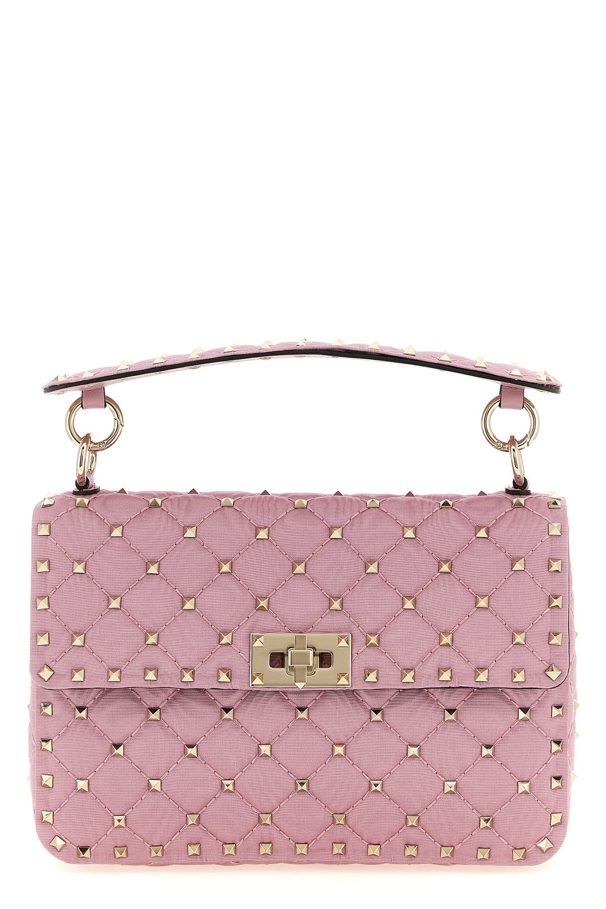 rockstud spike shoulder bag in quilted moiré fabric