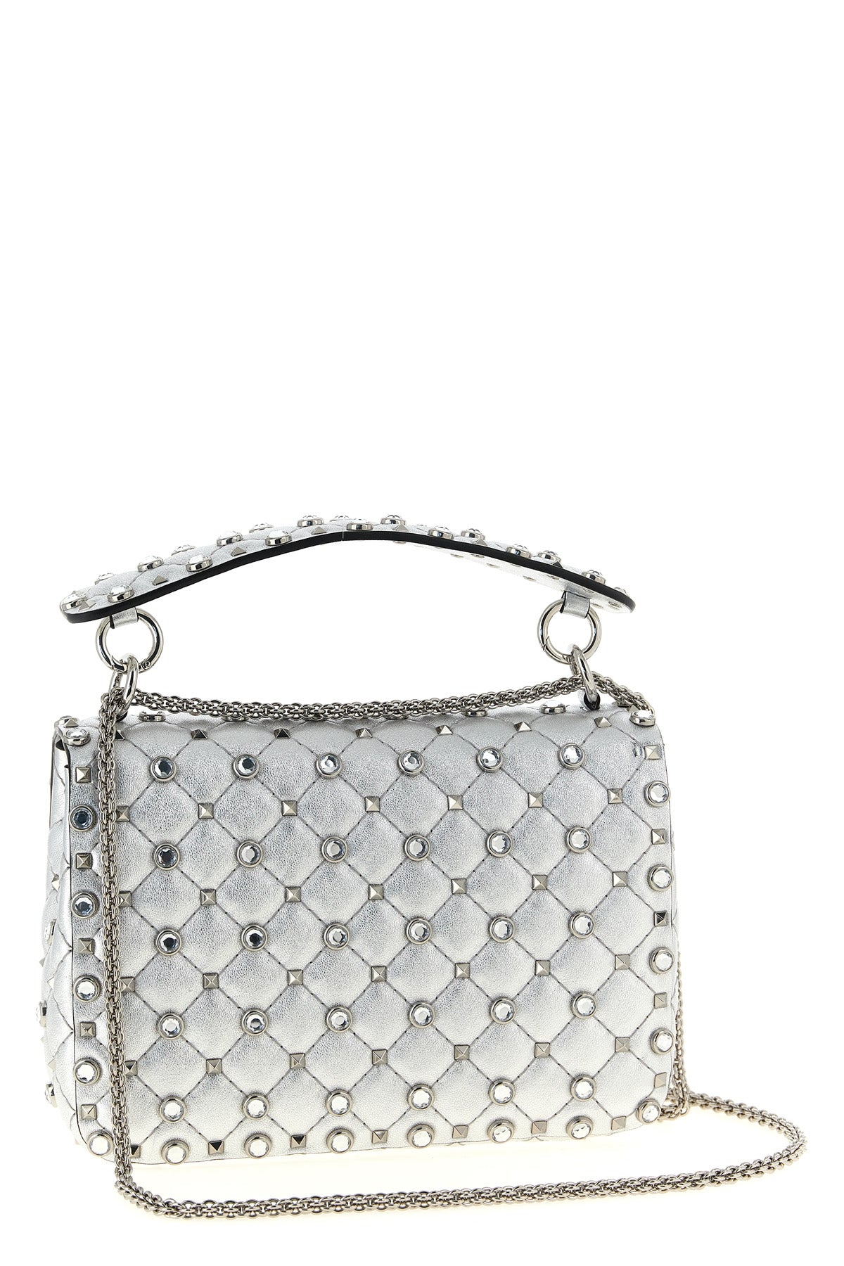 rockstud spike shoulder bag in laminated soft nappa leather