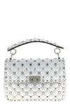 rockstud spike shoulder bag in laminated soft nappa leather