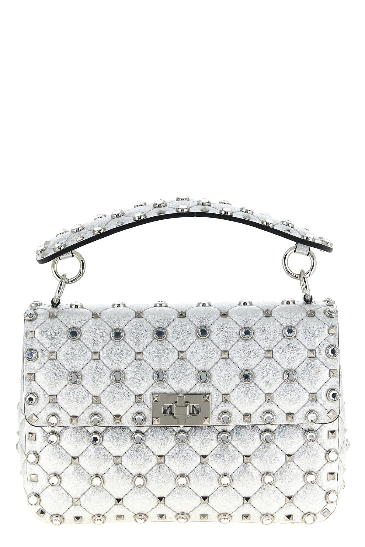 rockstud spike shoulder bag in laminated soft nappa leather