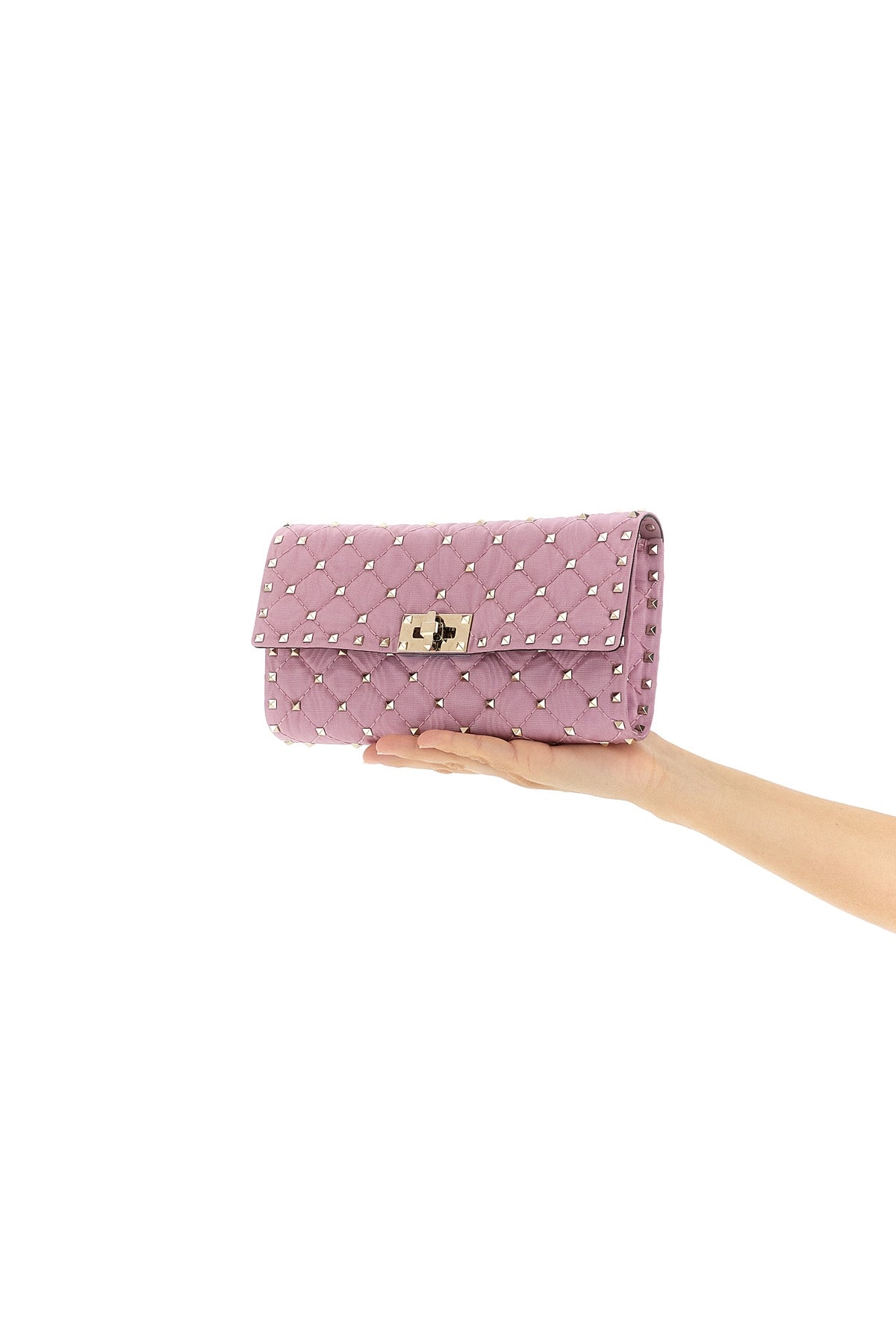 rockstud spike crossbody bag in quilted moiré fabric