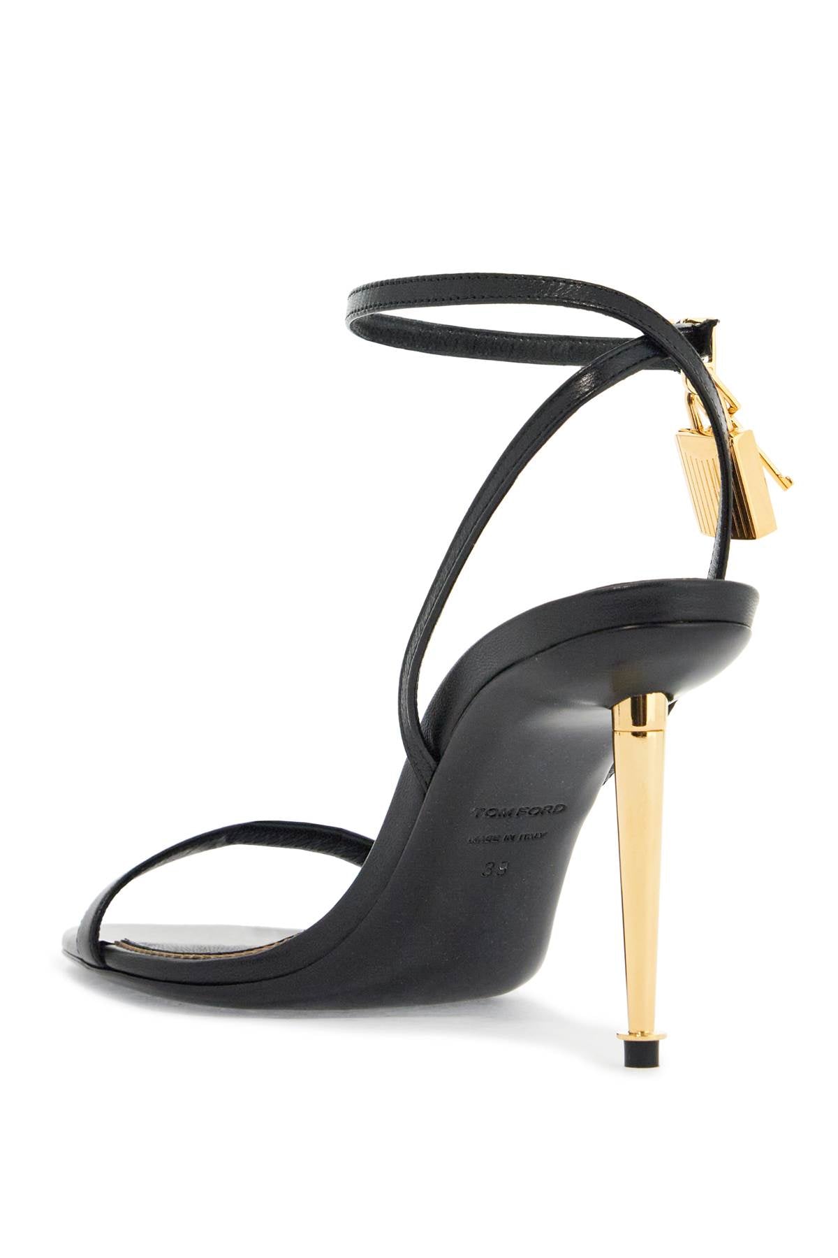 black goat leather sandals with 10 cm stiletto heel and ankle strap