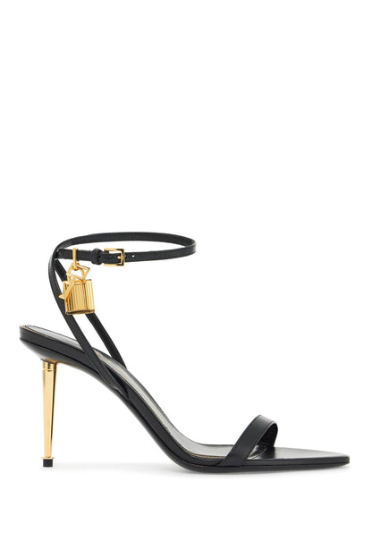 black goat leather sandals with 10 cm stiletto heel and ankle strap