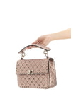 rockstud spike shoulder bag in laminated nappa leather