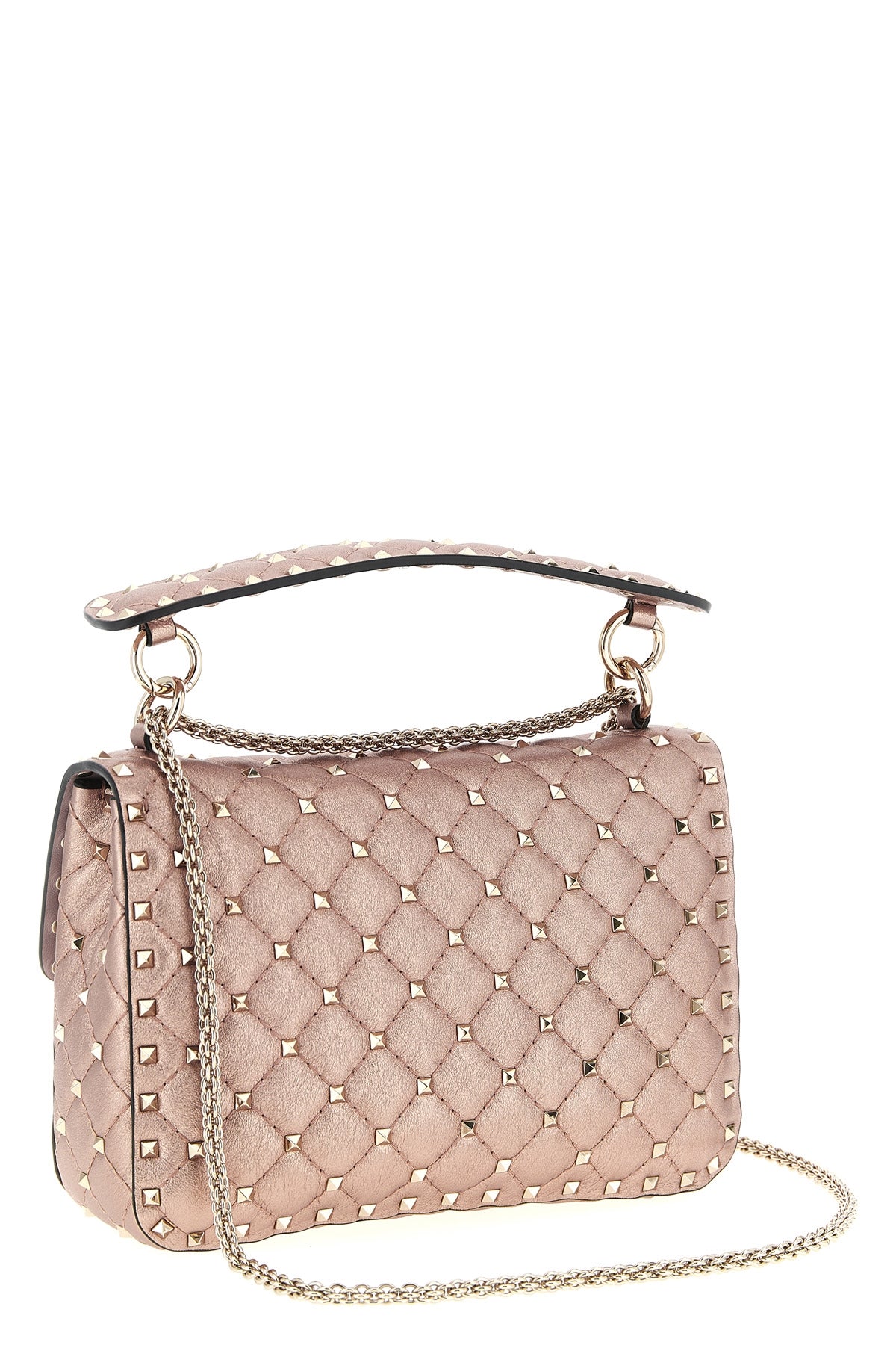 rockstud spike shoulder bag in laminated nappa leather